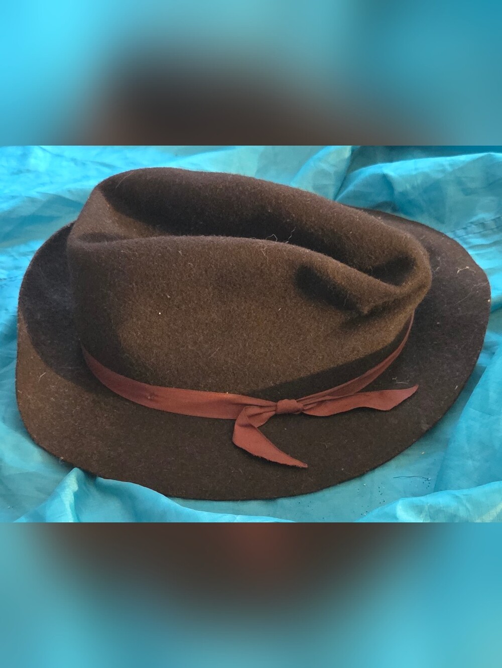 Brown Wool Felt Hat with Maroon Ribbon